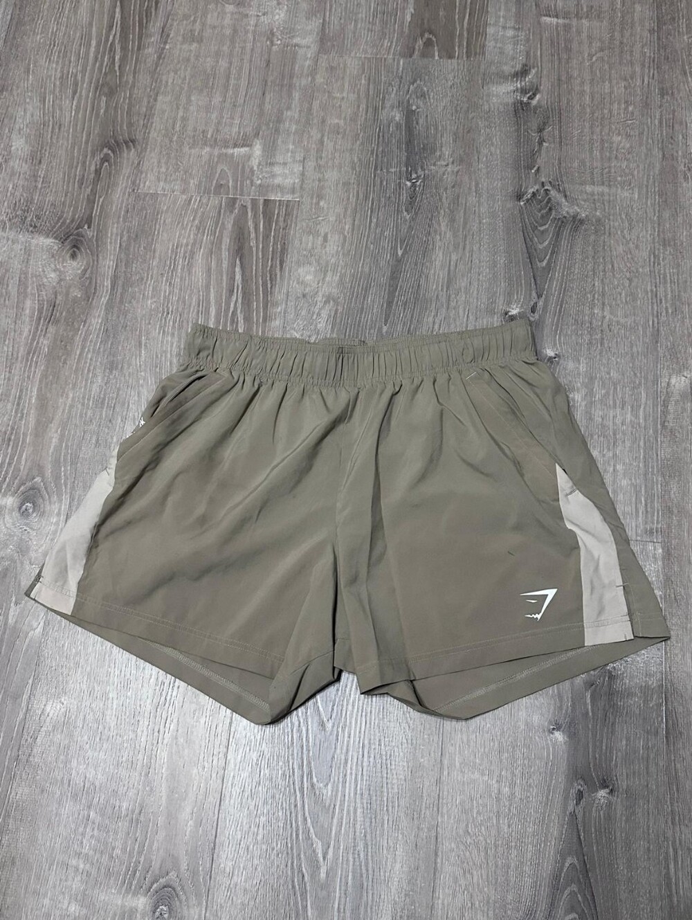 Gymshark Olive Athletic Shorts with Light Gray Side Panels